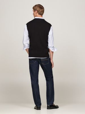 black flag embroidery v-neck sweater vest for men tommy hilfiger