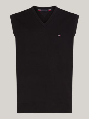 Flag Embroidery V Neck Sweater Vest Black Tommy Hilfiger