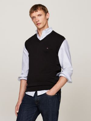 black flag embroidery v-neck sweater vest for men tommy hilfiger