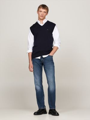 blue flag embroidery v-neck sweater vest for men tommy hilfiger