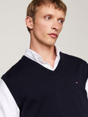 blue flag embroidery v-neck sweater vest for men tommy hilfiger