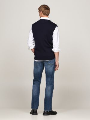 blue flag embroidery v-neck sweater vest for men tommy hilfiger