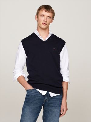 blue flag embroidery v-neck sweater vest for men tommy hilfiger