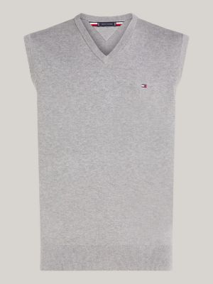 grey flag embroidery v-neck sweater vest for men tommy hilfiger