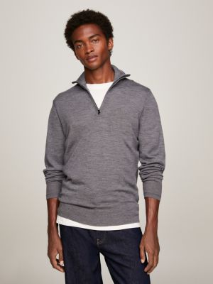 Fine Merino Wool Mock Turtleneck Jumper | Grey | Tommy Hilfiger