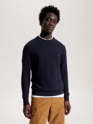 Waffle Knit Crew Neck Jumper | Blue | Tommy Hilfiger