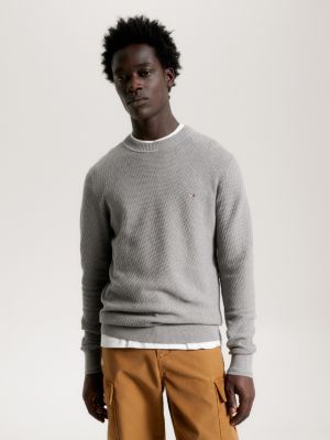 Waffle Knit Crew Neck Jumper | Grey | Tommy Hilfiger