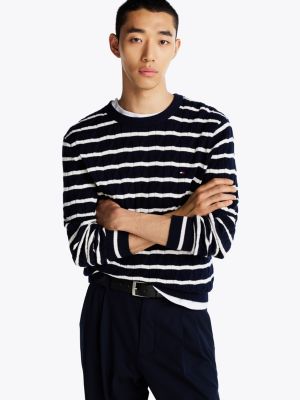 multi cable knit crew neck jumper for men tommy hilfiger