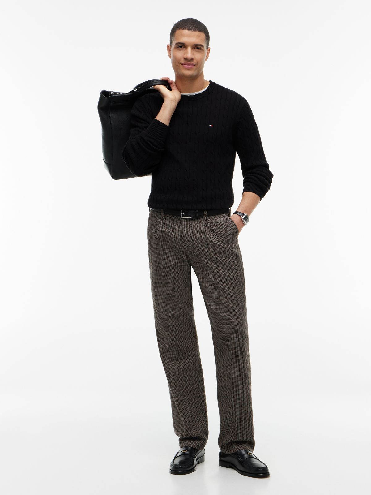 Cable Knit Crew Neck Jumper — Black