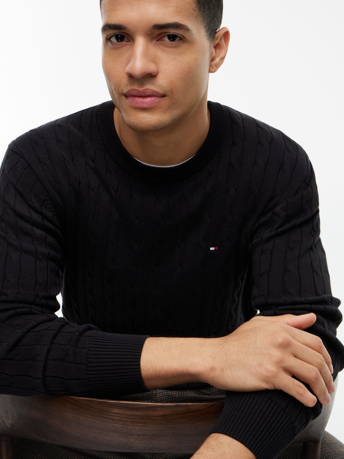 Cable Knit Crew Neck Jumper — Black
