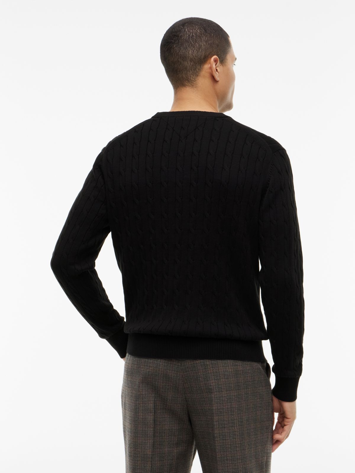 Cable Knit Crew Neck Jumper — Black