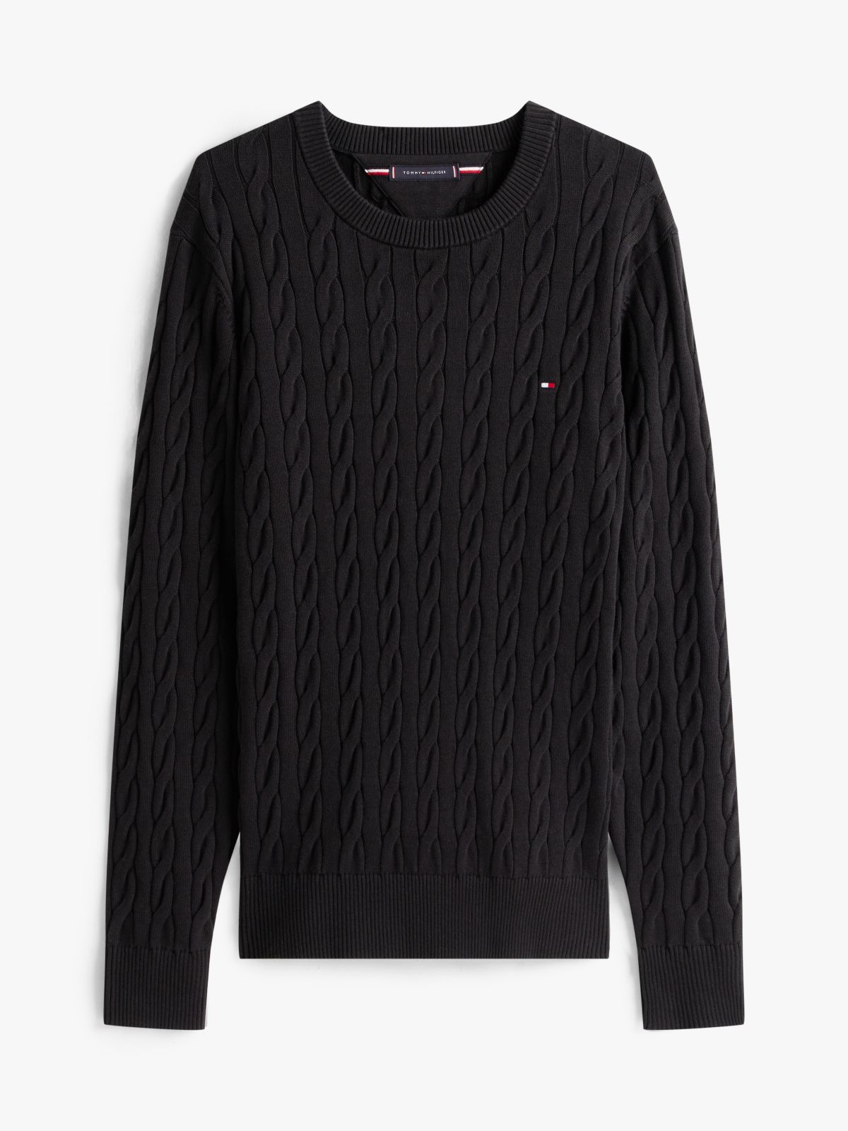 Cable Knit Crew Neck Jumper — Black