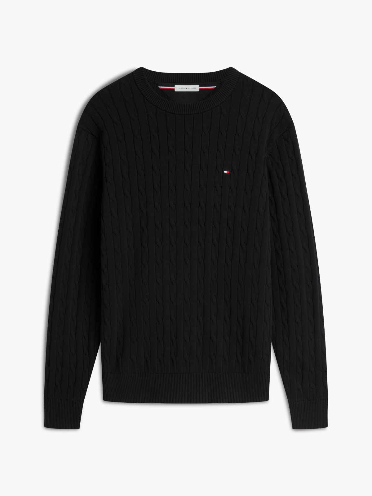 Cable Knit Crew Neck Jumper — Black