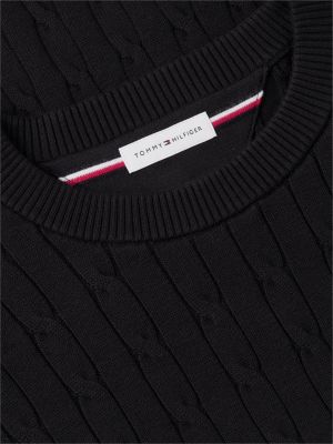black cable knit crew neck jumper for men tommy hilfiger