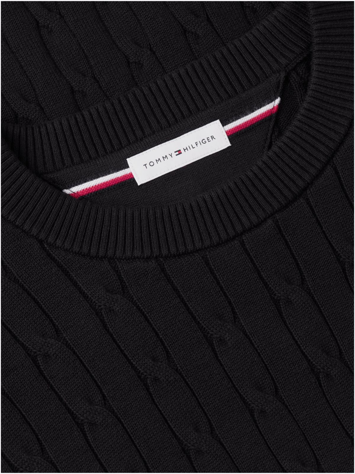 Cable Knit Crew Neck Jumper — Black