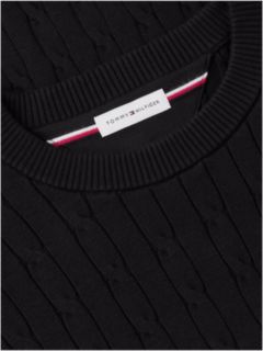 Cable Knit Crew Neck Jumper — Black 7