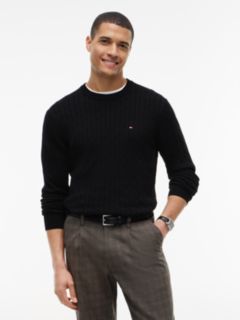 Cable Knit Crew Neck Jumper — Black 1