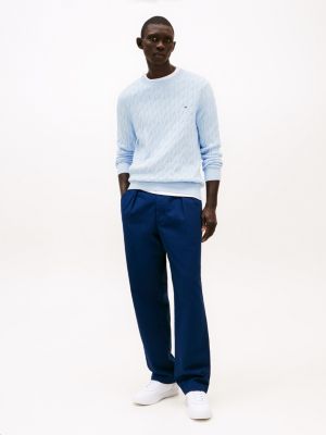 blue cable knit crew neck jumper for men tommy hilfiger