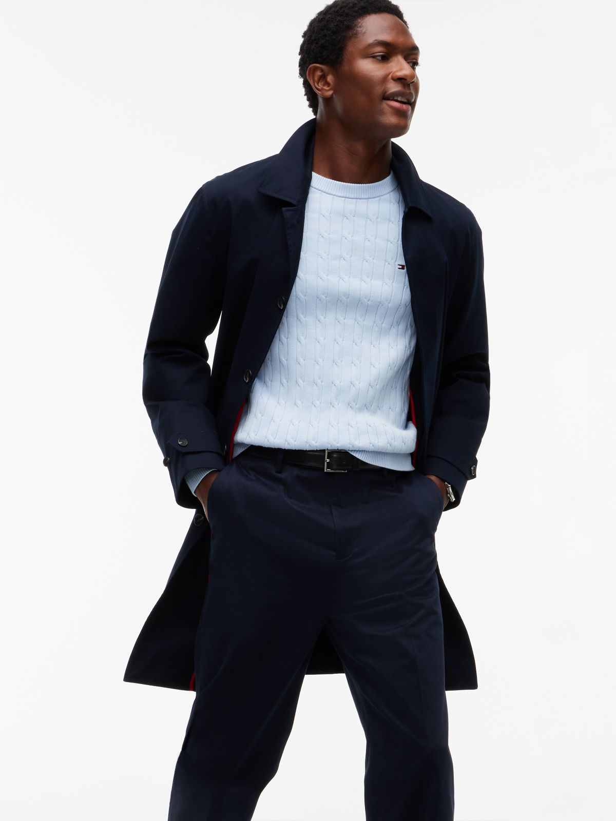 Cable Knit Crew Neck Jumper — Blue