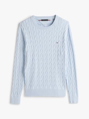 blue cable knit crew neck jumper for men tommy hilfiger