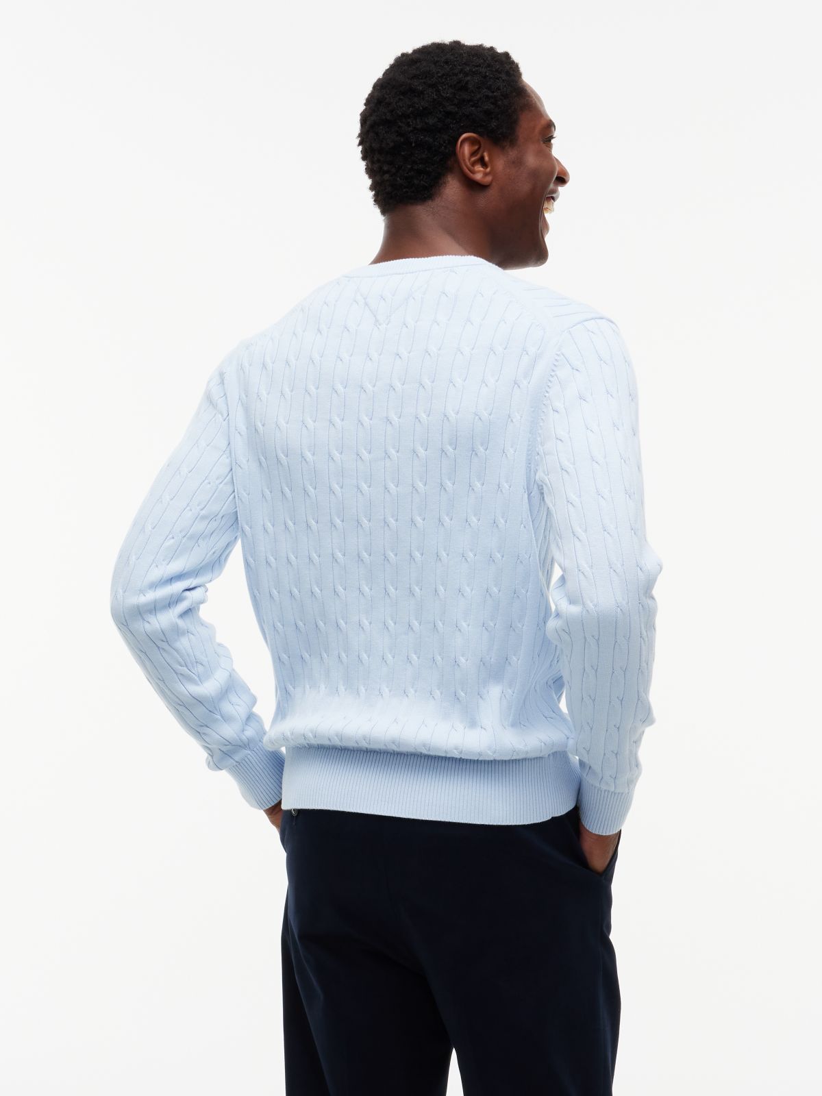 Cable Knit Crew Neck Jumper — Blue