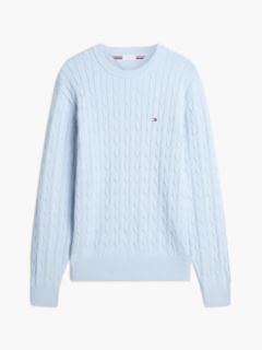 Cable Knit Crew Neck Jumper — Blue 7