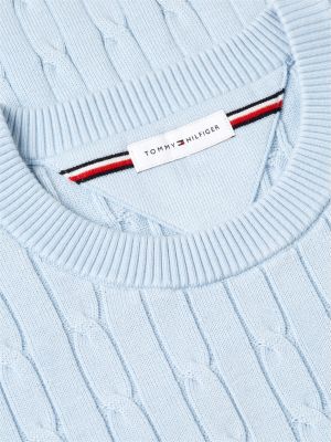blue cable knit crew neck jumper for men tommy hilfiger