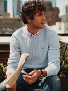 Cable Knit Crew Neck Jumper — Blue 9