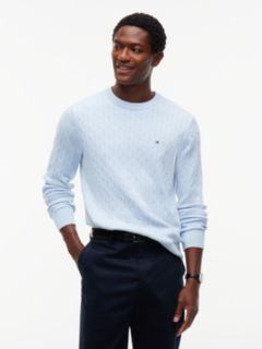Cable Knit Crew Neck Jumper — Blue 1