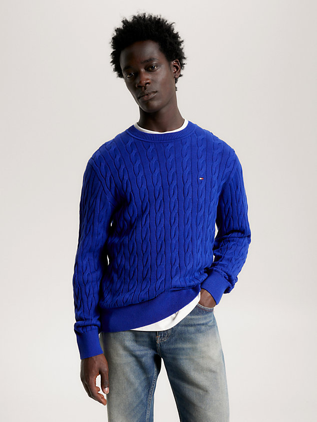blue classics cable knit relaxed fit jumper for men tommy hilfiger