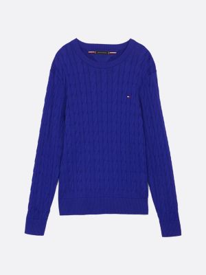 pullover in maglia intrecciata blu da uomini tommy hilfiger