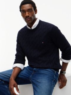 Cable Knit Crew Neck Jumper — Blue 3