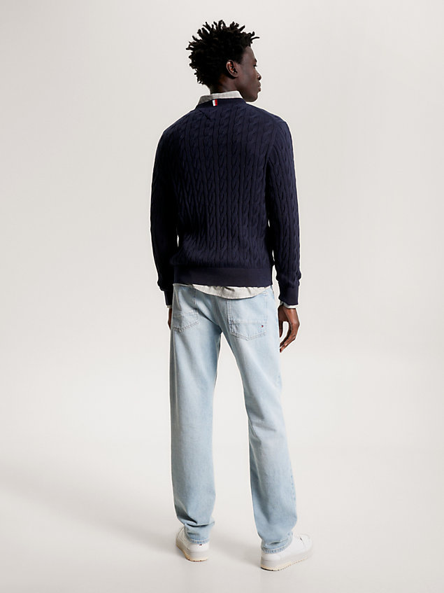 blue classics cable knit relaxed fit jumper for men tommy hilfiger