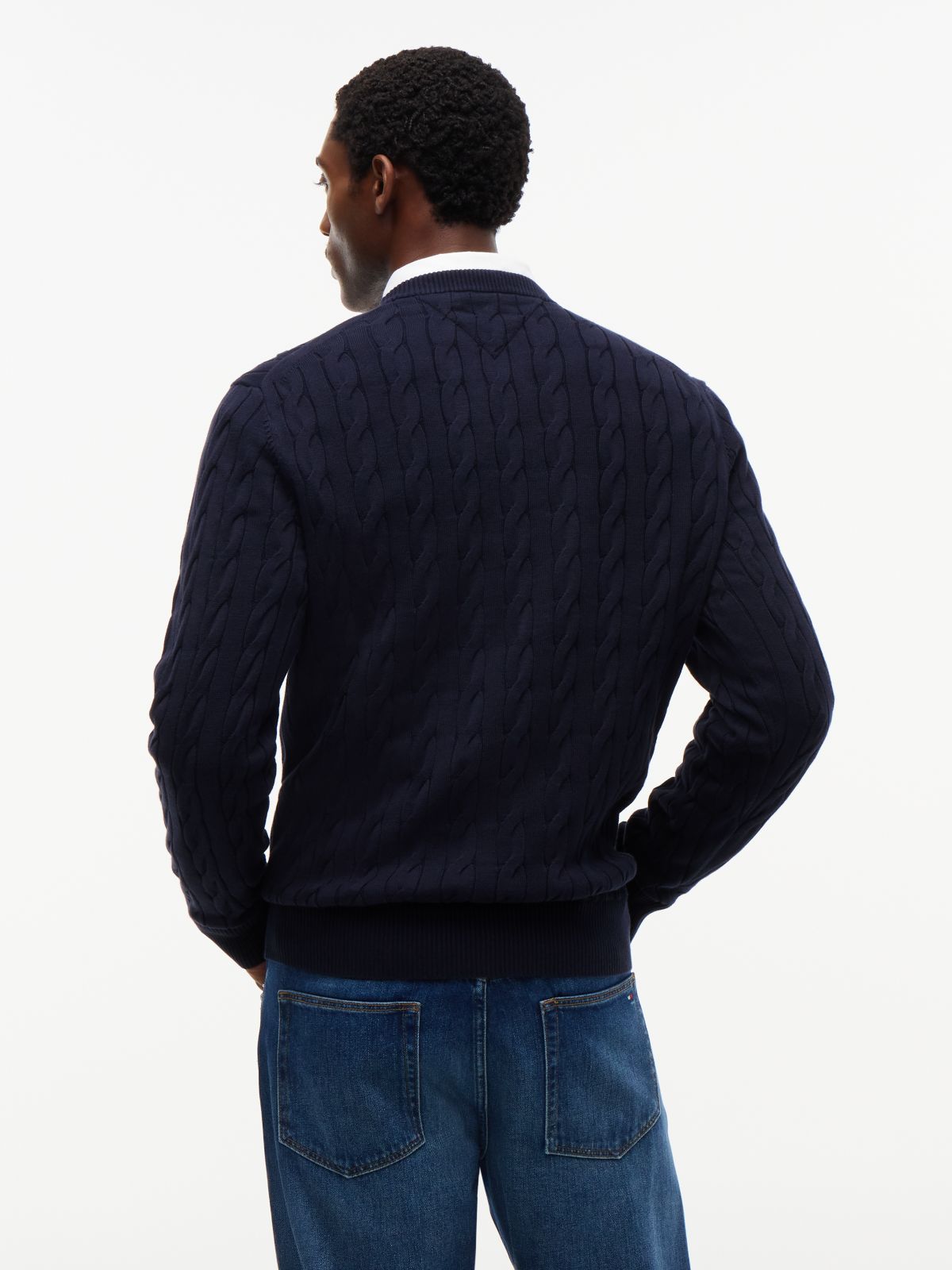 Cable Knit Crew Neck Jumper — Blue