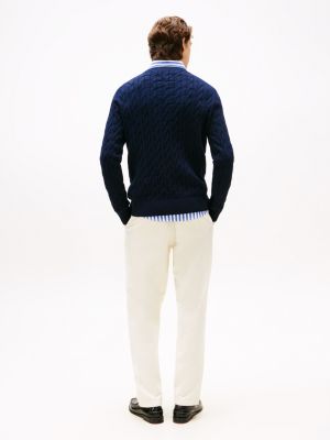 Classics Cable Knit Crew Neck Jumper | Blue | Tommy Hilfiger