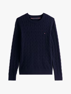 blue flag embroidery cable knit jumper for men tommy hilfiger