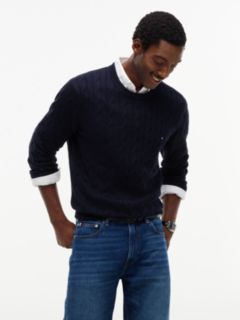 Cable Knit Crew Neck Jumper — Blue 1