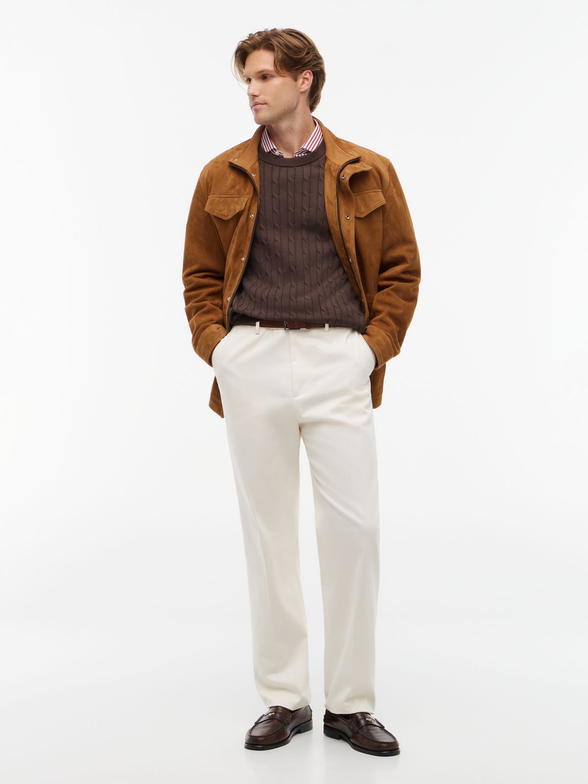 Cable Knit Crew Neck Jumper — Brown