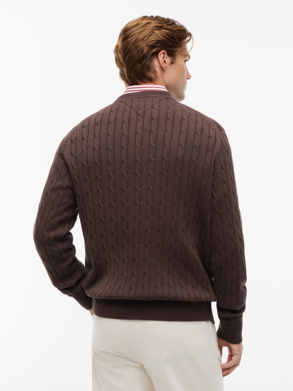 Cable Knit Crew Neck Jumper — Brown