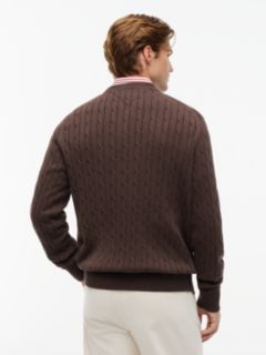 Cable Knit Crew Neck Jumper — Brown 4