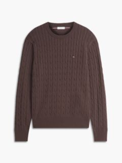 Cable Knit Crew Neck Jumper — Brown 5