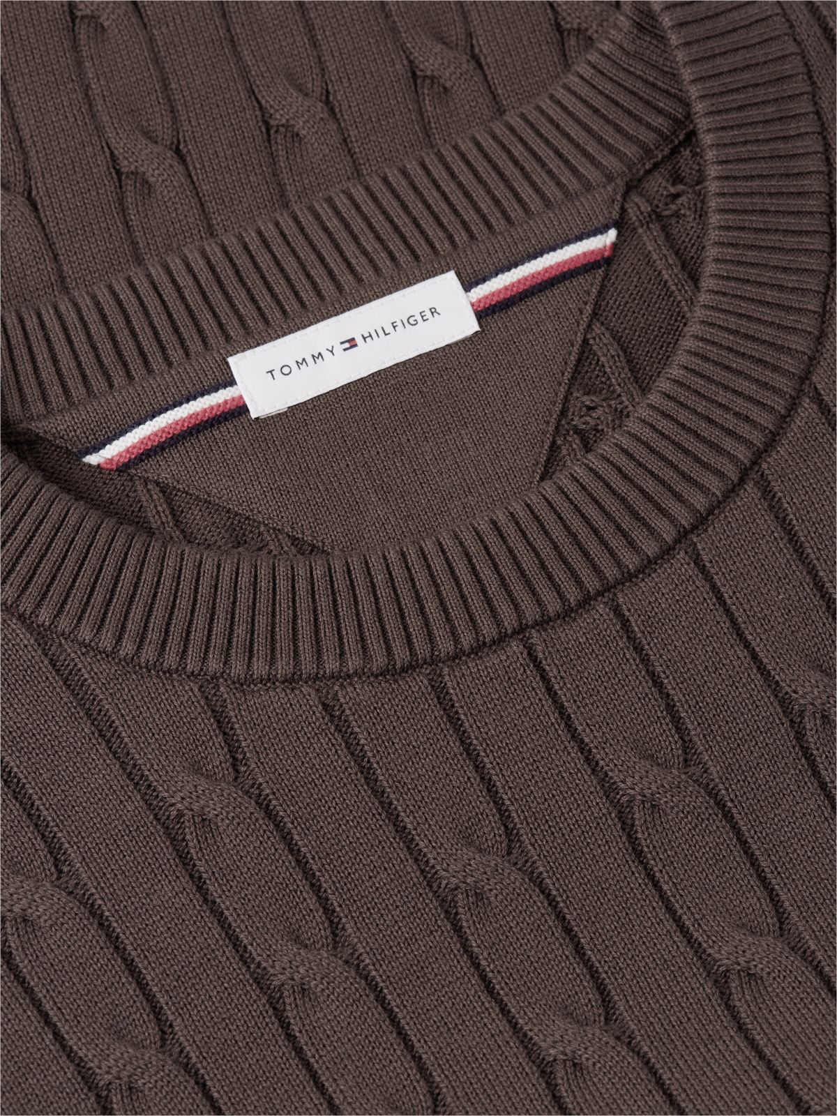 Cable Knit Crew Neck Jumper — Brown