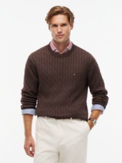 Cable Knit Crew Neck Jumper — Brown 1