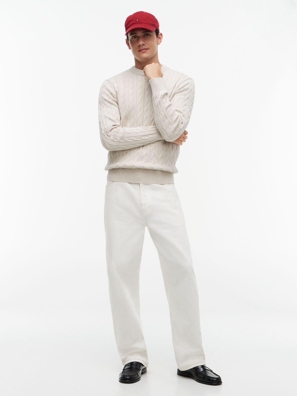 Cable Knit Crew Neck Jumper — Beige