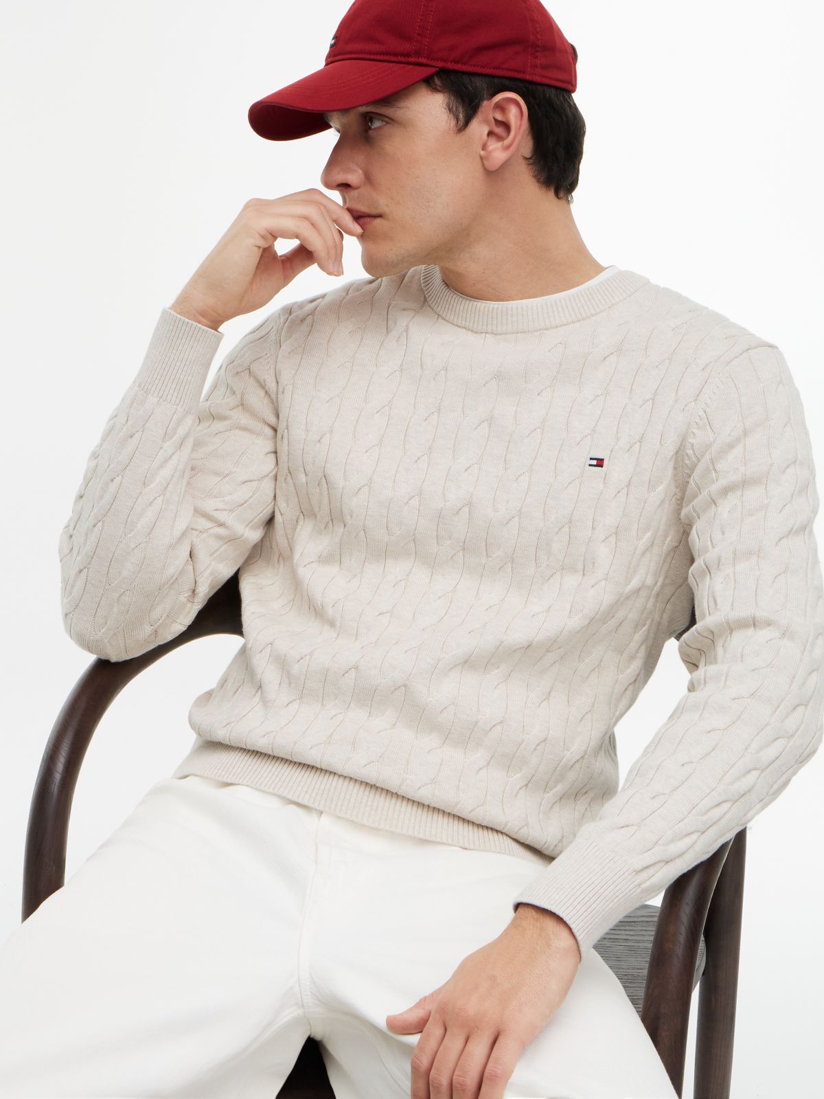 Cable Knit Crew Neck Jumper — Beige