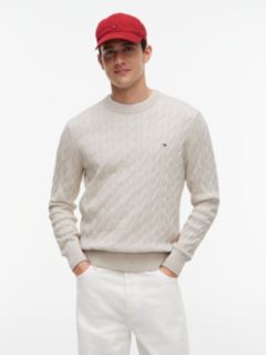 Cable Knit Crew Neck Jumper — Beige 1