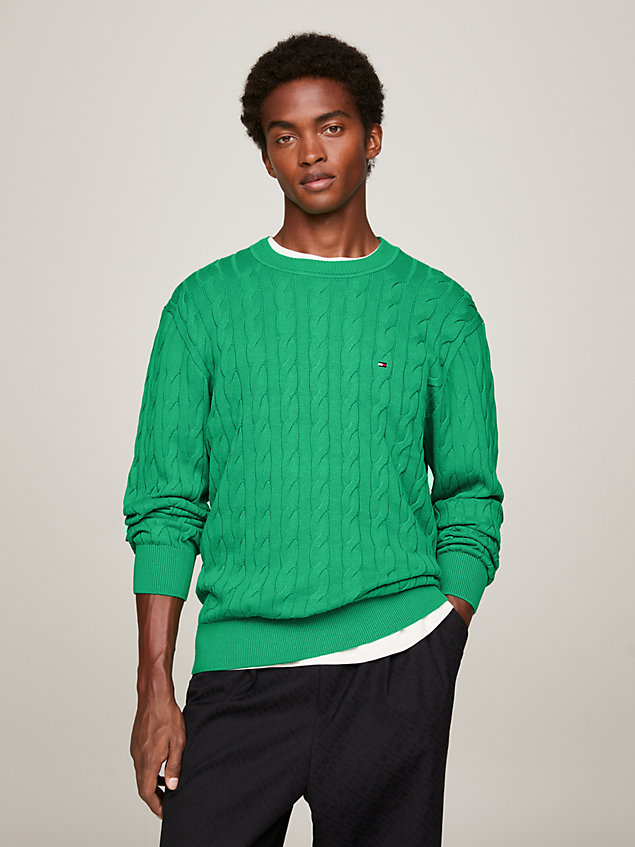 green classics cable knit relaxed fit jumper for men tommy hilfiger