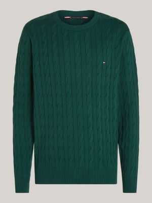 green cable knit crew neck jumper for men tommy hilfiger