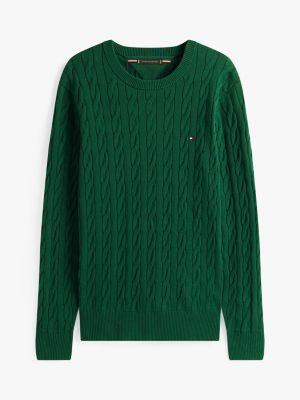 green cable knit crew neck jumper for men tommy hilfiger