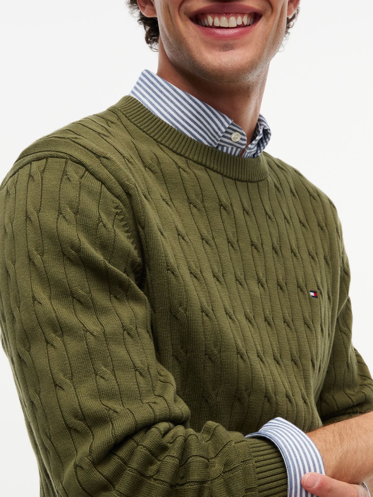 Cable Knit Crew Neck Jumper — Green